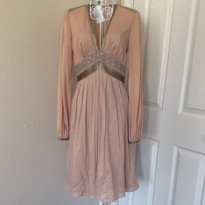 Vintage Catherine Malandrino Dusty Blush Long Sleeve V-Neck Dress